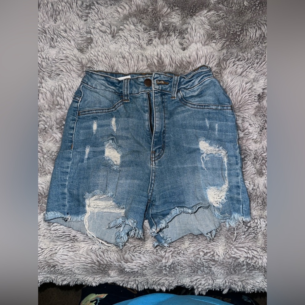 Fashion Nova Blue Distressed Jean Shorts
